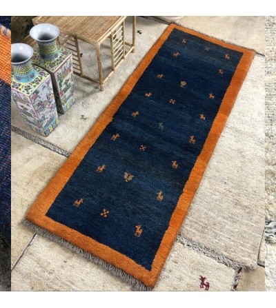 Alfombra étnica moderna persa cenefa amarillo y azul producto