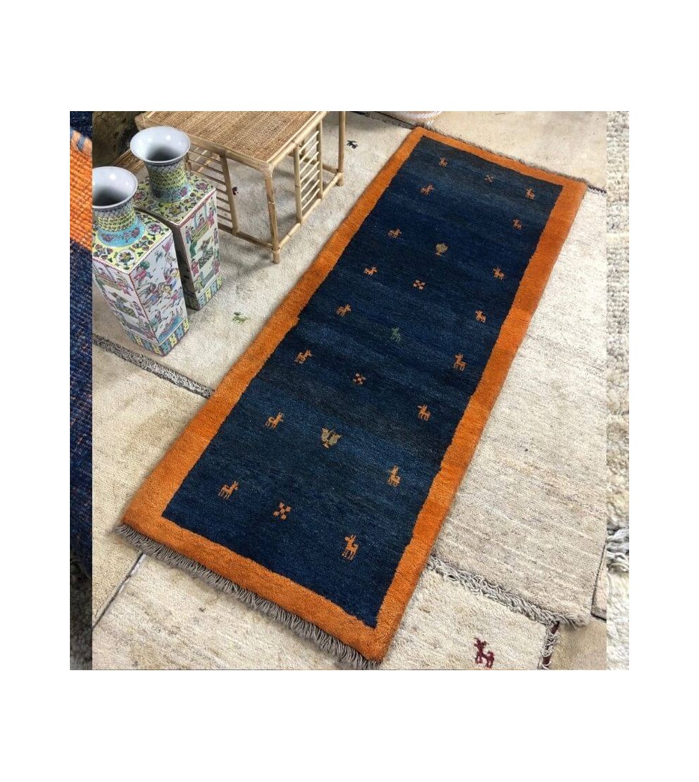 Alfombra étnica moderna persa cenefa amarillo y azul producto