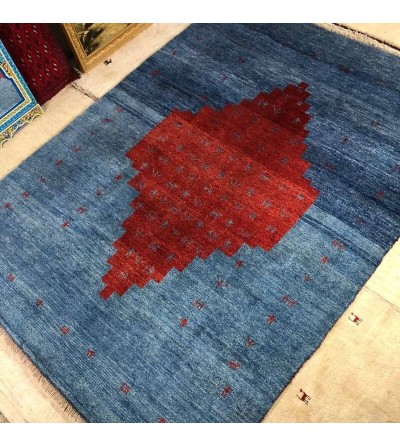 Alfombra Gabbeh Persa Contemporánea Coleccion Moderna Color Azul y Rojo