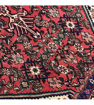 Alfombra Hamedan Persa. Alfombra Etnica, Vintage, colores salmón, verde, marron, beige