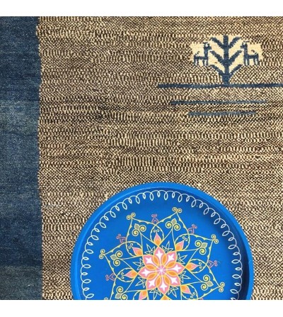 Alfombra Etnica Gabbeh Persa Contemporánea Coleccion Moderna Color Beige jaspeado y Azul