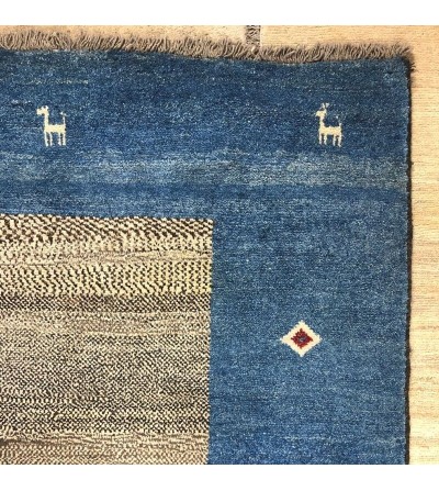 Alfombra Etnica Gabbeh Persa Contemporánea Coleccion Moderna Color Beige jaspeado y Azul