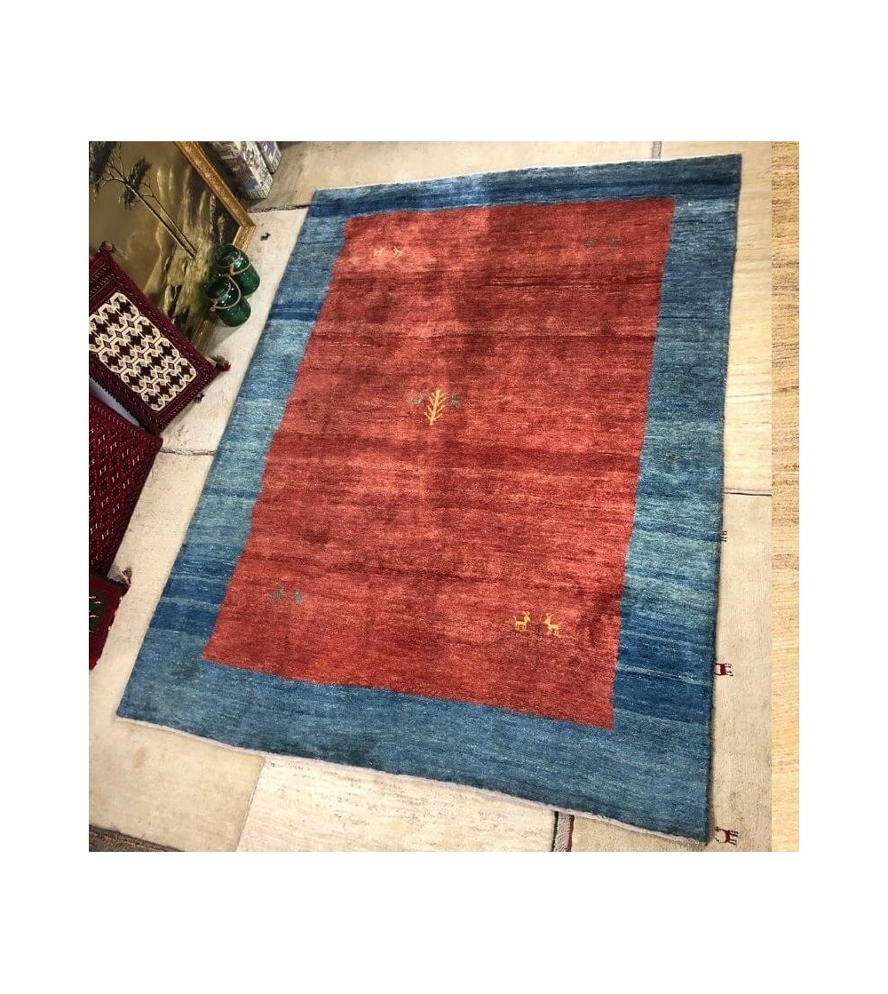 Alfombra Etnica Gabbeh Persa Contemporánea Coleccion Moderna Color Beige jaspeado y Azul