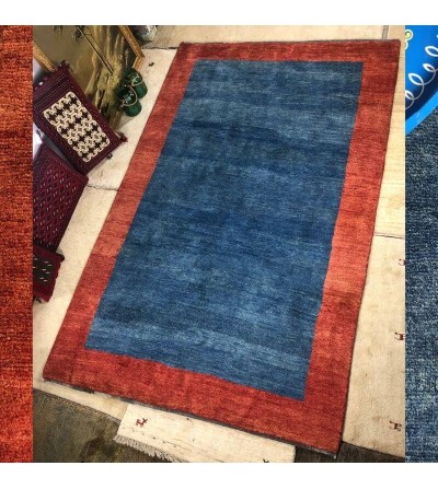 Alfombra Etnica Gabbeh Persa Contemporánea Coleccion Moderna Color Rojo y Azul