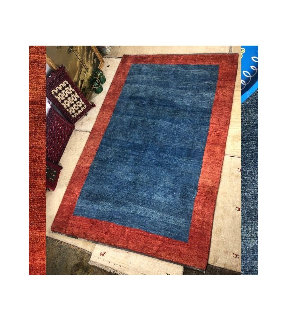 Alfombra Etnica Gabbeh Persa Contemporánea Coleccion Moderna Color Rojo y Azul