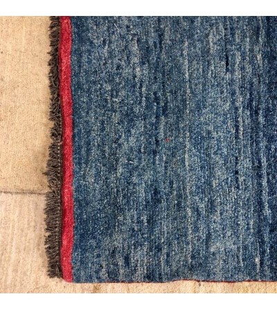 Alfombra étnica moderna rayas azul premium urdimbre lana