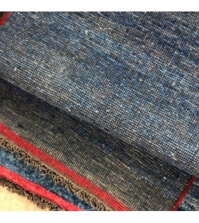 Alfombra étnica moderna rayas azul premium revés